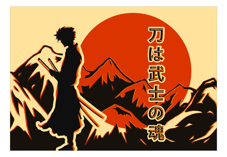Fototapeta Samotny samuraj - japoński napis, górski pejzaż i postać anime 145515 additionalImage 1