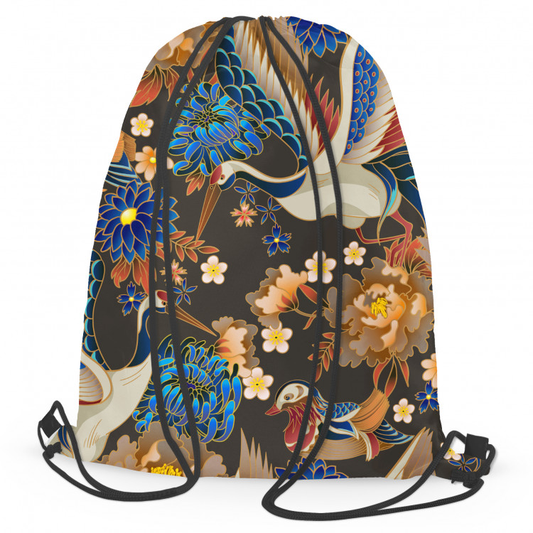 Worek plecak W ptasim raju – kompozycja z różnokolorowymi kwiatami na ciemnym tle 147615