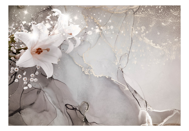Fototapeta Wiosna - abstrakcja z kwiatami lilii na tle z fantazyjnymi elementami 132225 additionalImage 1