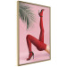 Plakat Czerwone rajstopy - kobiecie nogi, szpilki i liść palmy na różowym tle 144125 additionalThumb 7