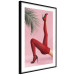Plakat Czerwone rajstopy - kobiecie nogi, szpilki i liść palmy na różowym tle 144125 additionalThumb 5