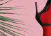 Plakat Czerwone rajstopy - kobiecie nogi, szpilki i liść palmy na różowym tle 144125 additionalThumb 4