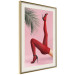 Plakat Czerwone rajstopy - kobiecie nogi, szpilki i liść palmy na różowym tle 144125 additionalThumb 8