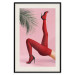 Plakat Czerwone rajstopy - kobiecie nogi, szpilki i liść palmy na różowym tle 144125 additionalThumb 26