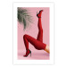 Plakat Czerwone rajstopy - kobiecie nogi, szpilki i liść palmy na różowym tle 144125 additionalThumb 19