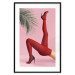 Plakat Czerwone rajstopy - kobiecie nogi, szpilki i liść palmy na różowym tle 144125 additionalThumb 24