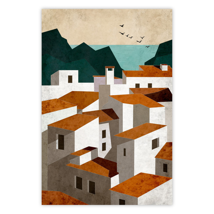 Plakat Miasteczko - pejzaż gór, morza i architektury śródziemnomorskiej 145535