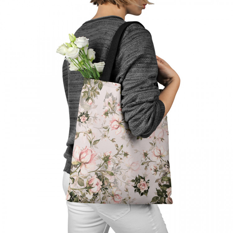 Torba na zakupy W różanym ogrodzie - kompozycja z kwiatami w odcieniach zieleni i różu 147445 additionalImage 2