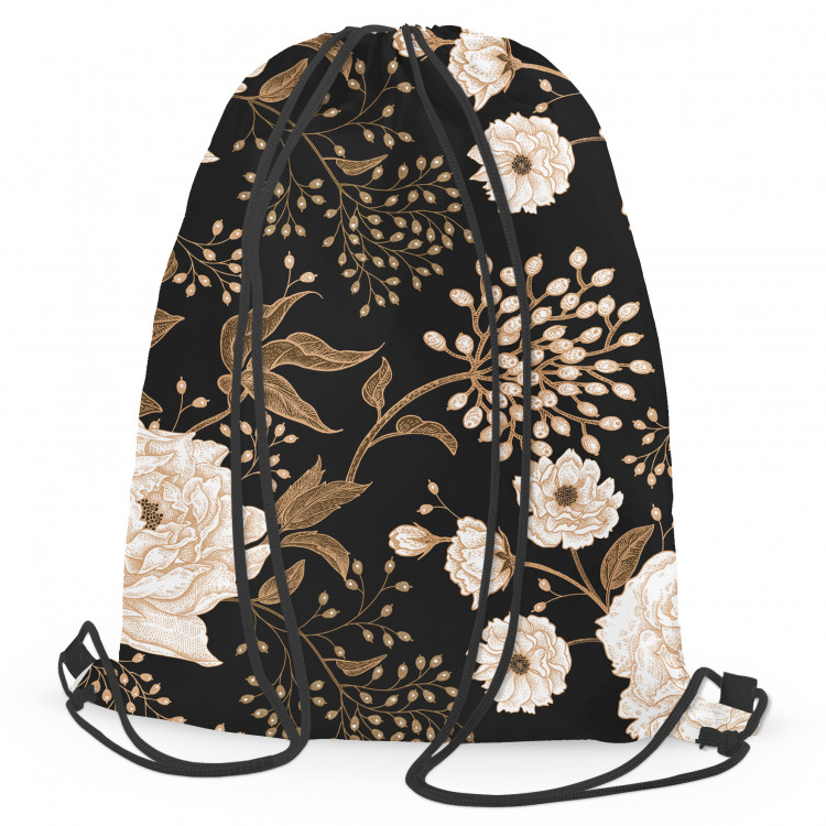 Worek plecak Elegancja kwiatów - kompozycja z motywem roślinnym na ciemnym tle 147355