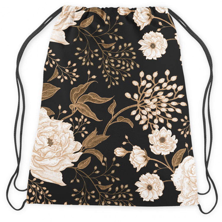 Worek plecak Elegancja kwiatów - kompozycja z motywem roślinnym na ciemnym tle 147355 additionalImage 3