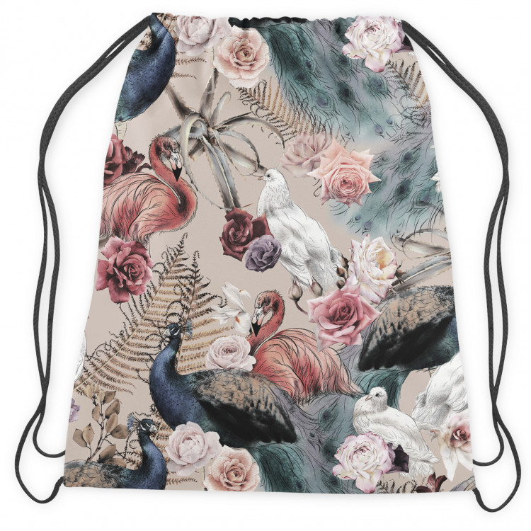 Worek plecak Nadworne piękności - paprocie, róże i egzotyczne ptaki na beżowym tle 147365 additionalImage 2