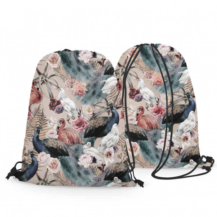 Worek plecak Nadworne piękności - paprocie, róże i egzotyczne ptaki na beżowym tle 147365 additionalImage 3