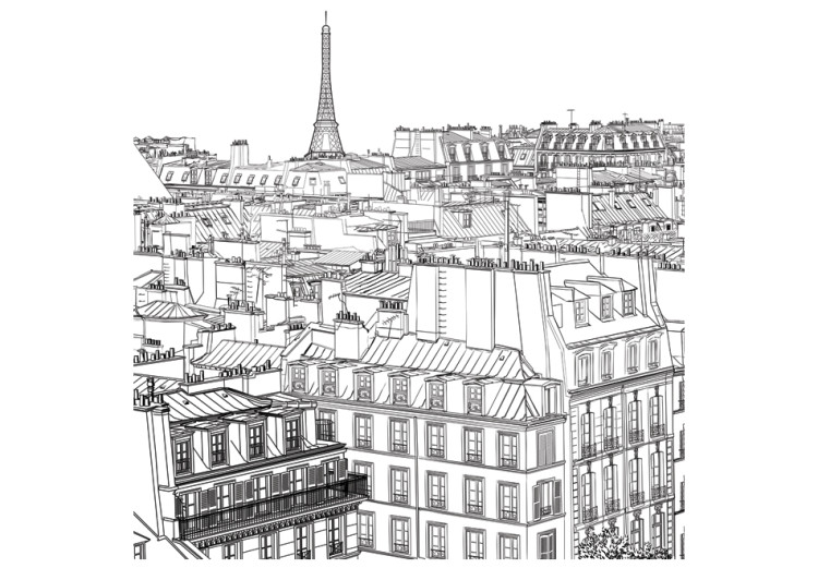Fototapeta Szkic miejskiej architektury - pejzaż francuskiego Paryża z lotu ptaka 97565 additionalImage 1