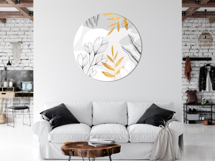 Obraz koło Kwiaty graficzne - rysowane rośliny ze złotymi liśćmi 148685 additionalImage 4