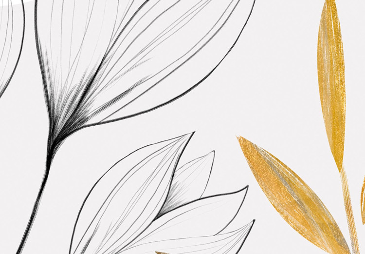 Obraz koło Kwiaty graficzne - rysowane rośliny ze złotymi liśćmi 148685 additionalImage 3
