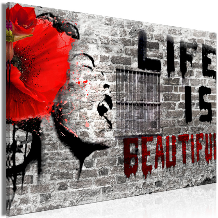Obraz Mural Banksy z napisem Life is Beatiful (1-częściowy) szeroki 143695 additionalImage 2