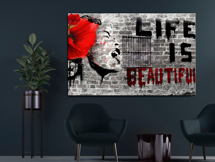 Obraz Mural Banksy z napisem Life is Beatiful (1-częściowy) szeroki 143695 additionalImage 3