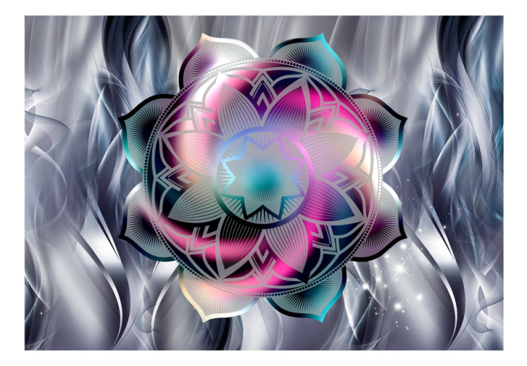 Fototapeta Kwiatowe mandala - kolorowa abstrakcja na szarym tle z efektem fal 91195 additionalImage 1
