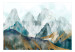 Fototapeta Kobaltowe góry - pejzaż malowany błękitną akwarelą i złotem 148806 additionalThumb 1