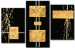 Obraz Abstrakcja (3-częściowy) - złote figury geometryczne na czarnym tle 48016