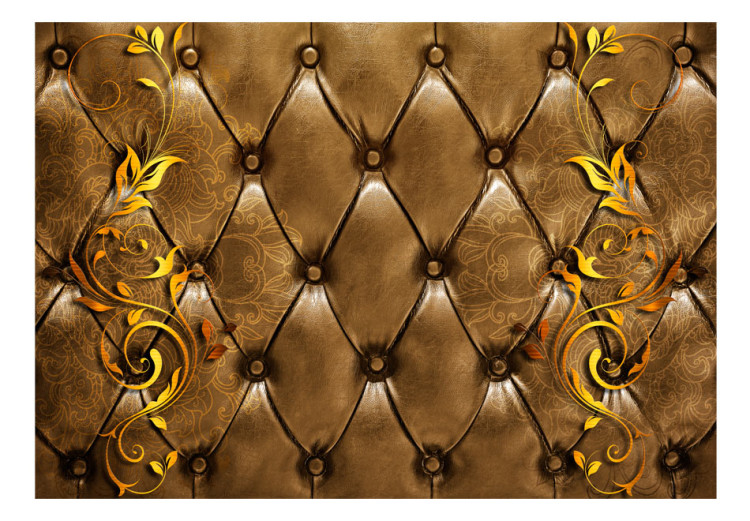 Fototapeta Elegancki deseń - skórzana tekstura ze złotymi deseniami i kwiatami 61016 additionalImage 1