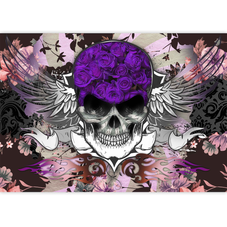 Fototapeta Abstrakcja - trupia czaszka w odcieniach fioletu na tle z kwiatami 114236 additionalImage 3