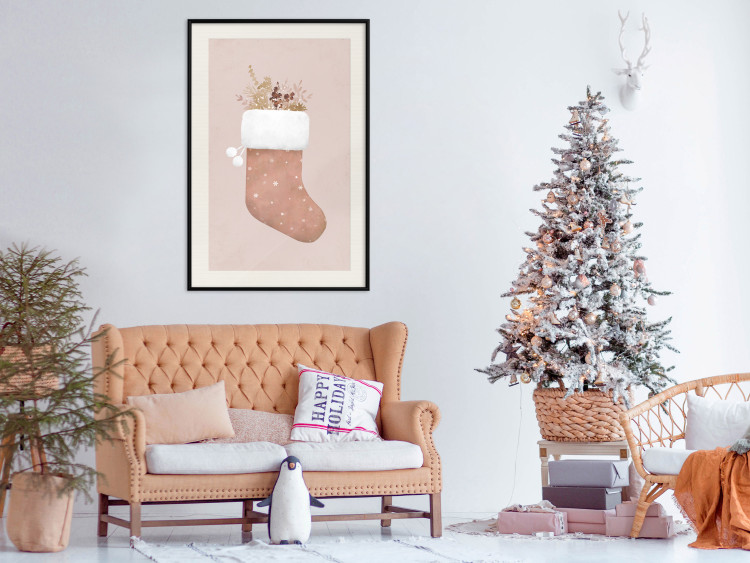 Plakat Boże Narodzenie w pastelach - świąteczna skarpeta z gałązkami roślin 148036 additionalImage 15