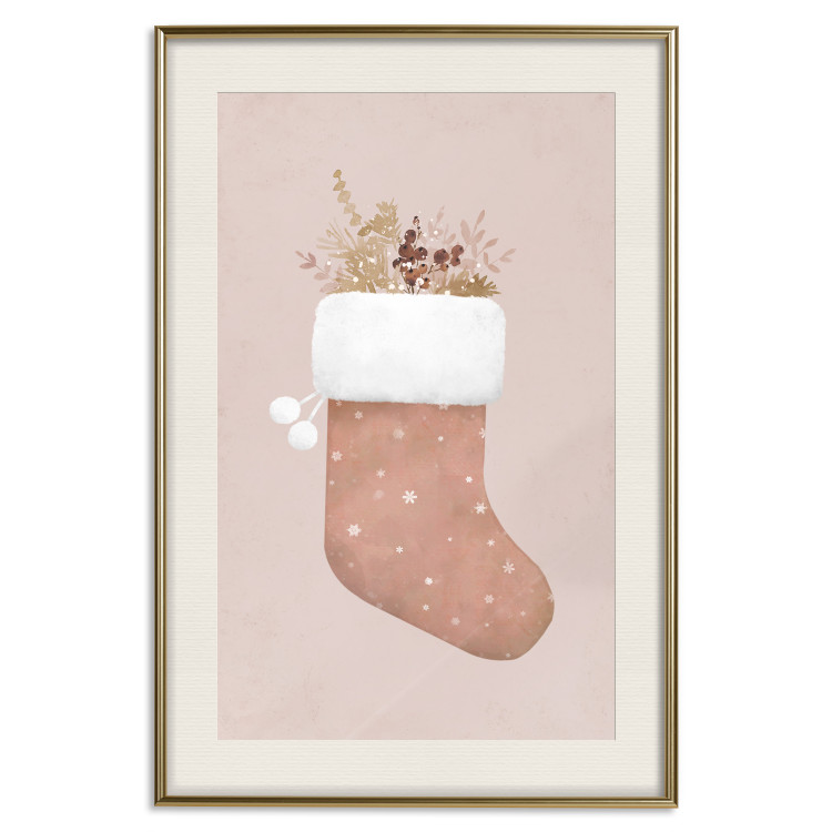 Plakat Boże Narodzenie w pastelach - świąteczna skarpeta z gałązkami roślin 148036 additionalImage 25