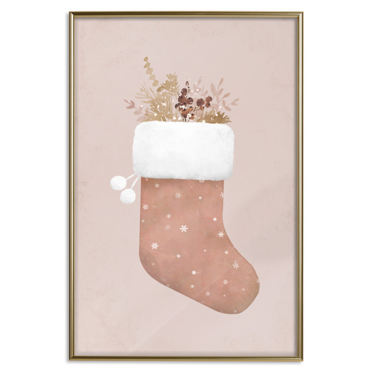 Plakat Boże Narodzenie w pastelach - świąteczna skarpeta z gałązkami roślin 148036 additionalImage 23