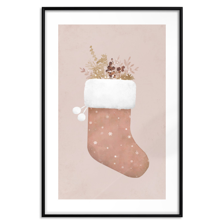 Plakat Boże Narodzenie w pastelach - świąteczna skarpeta z gałązkami roślin 148036 additionalImage 27