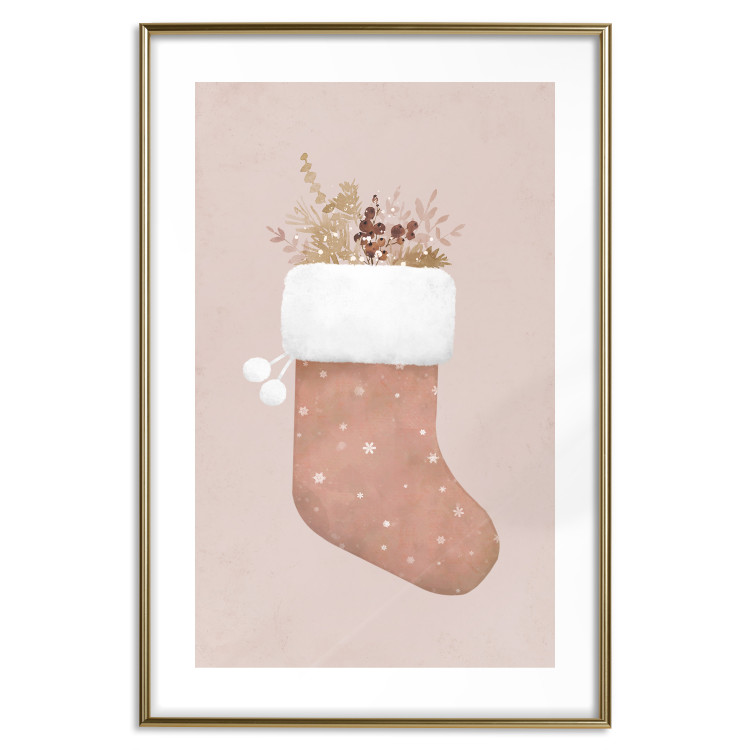 Plakat Boże Narodzenie w pastelach - świąteczna skarpeta z gałązkami roślin 148036 additionalImage 26