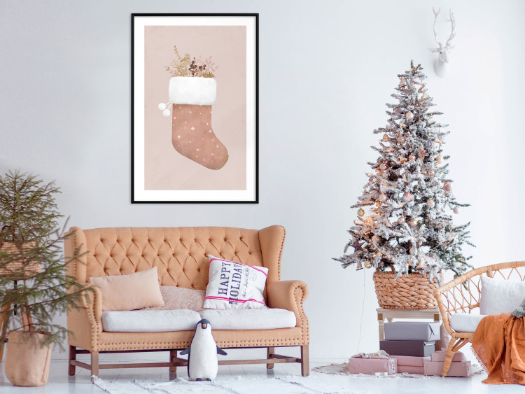 Plakat Boże Narodzenie w pastelach - świąteczna skarpeta z gałązkami roślin 148036 additionalImage 18