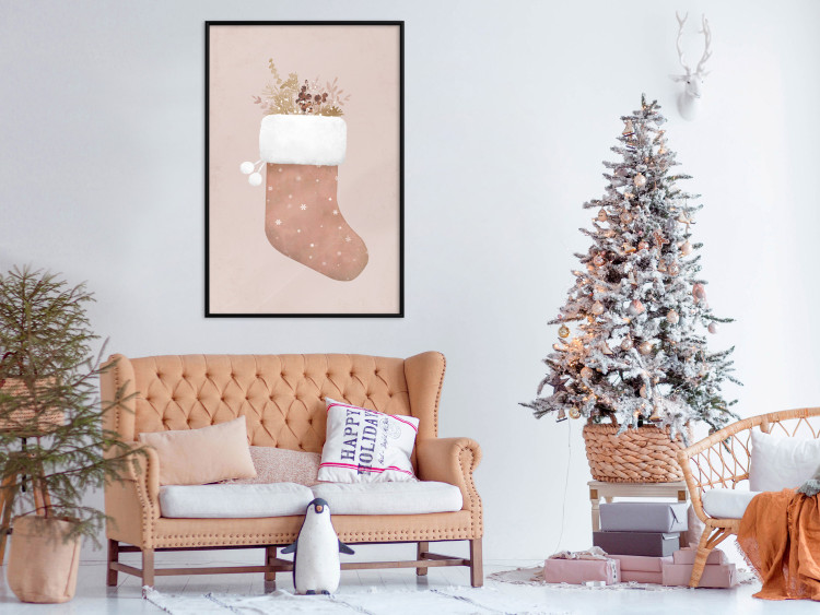 Plakat Boże Narodzenie w pastelach - świąteczna skarpeta z gałązkami roślin 148036 additionalImage 14