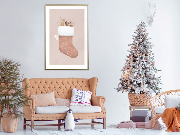 Plakat Boże Narodzenie w pastelach - świąteczna skarpeta z gałązkami roślin 148036 additionalImage 16