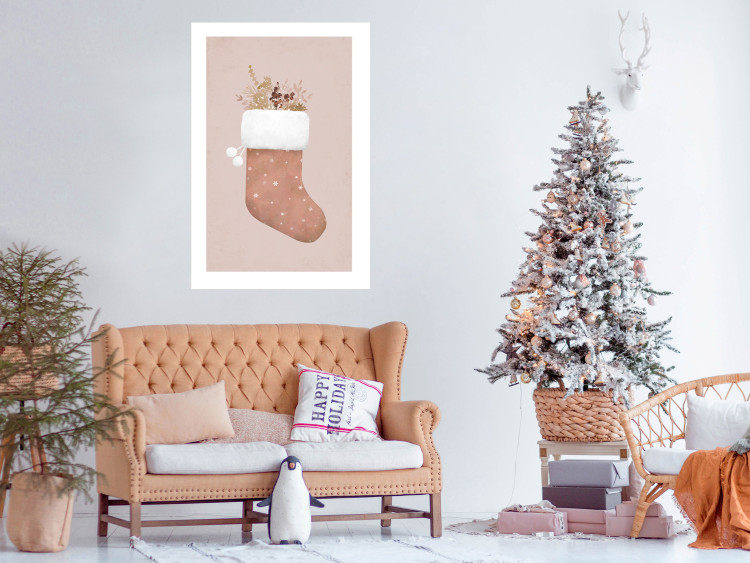 Plakat Boże Narodzenie w pastelach - świąteczna skarpeta z gałązkami roślin 148036 additionalImage 13