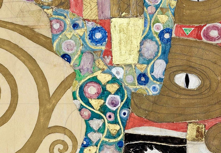 Obraz w kształcie koła Spełnienie Gustava Klimta - abstrakcyjny portret pary w objęciach 148736 additionalImage 2