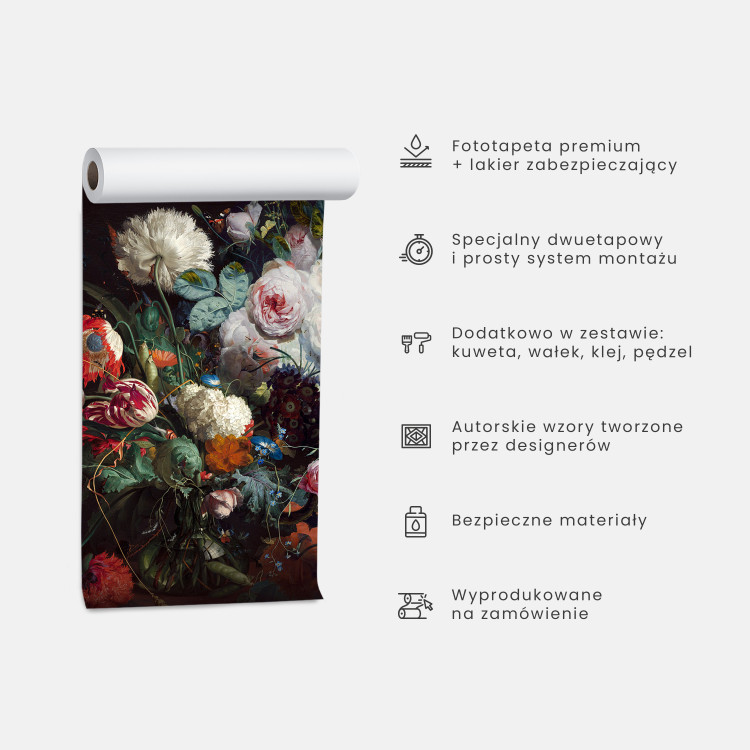 Fototapeta Abstrakcja - fantazyjne kwiaty z kolorowymi akcentami na czarnym tle 60736 additionalImage 7