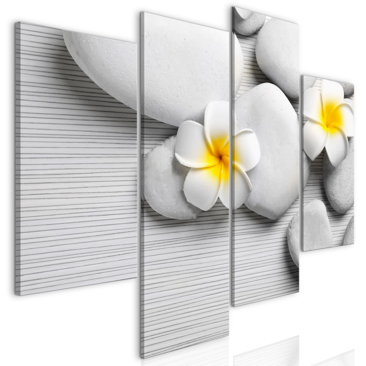 Obraz Białe kamienie i kwiaty - czteroczęściowa kompozycja w stylu zen 128786 additionalImage 2
