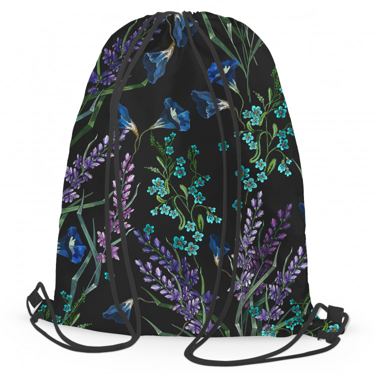 Worek plecak Prowansalska noc - drobny motyw kwiatowy na czarnym tle 147586