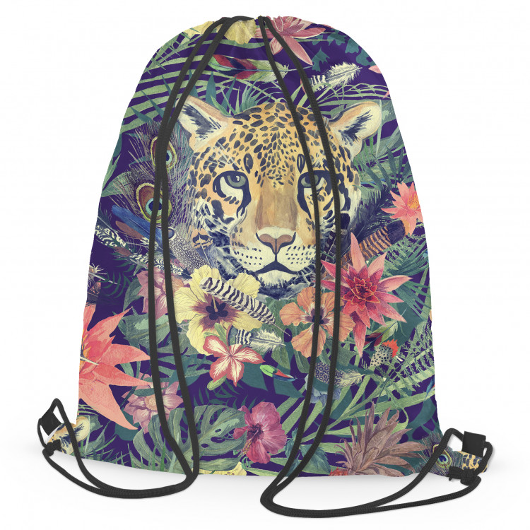 Worek plecak Gepard wśród liści - dzikie zwierze i roślinny wzór w akwarelowym stylu 147696