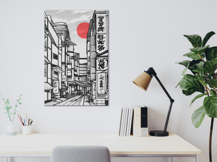 Obraz Ulica w Japonii - czarno-biała architektura miasta we wschodnim stylu 145507 additionalImage 3