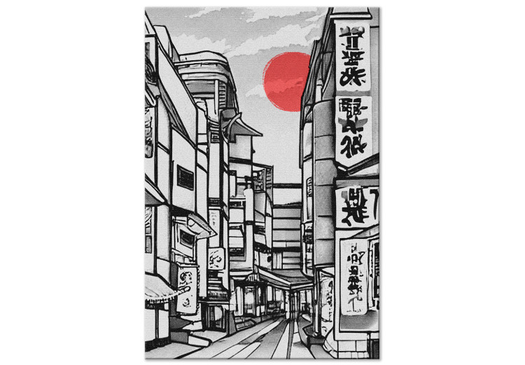 Obraz Ulica w Japonii - czarno-biała architektura miasta we wschodnim stylu 145507