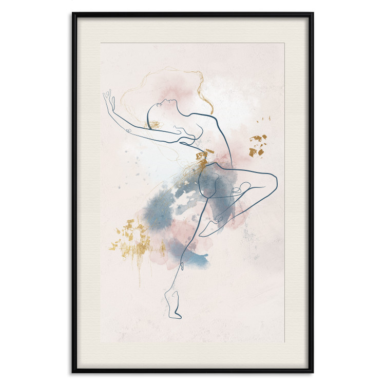 Plakat Linearna kobieta - rysunek tańczącej baletnicy i delikatne plamy akwareli 145127 additionalImage 25