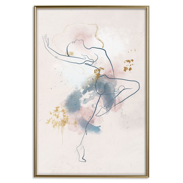 Plakat Linearna kobieta - rysunek tańczącej baletnicy i delikatne plamy akwareli 145127 additionalImage 22