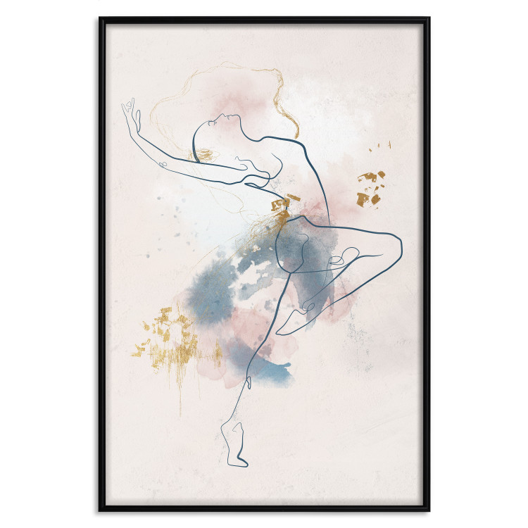Plakat Linearna kobieta - rysunek tańczącej baletnicy i delikatne plamy akwareli 145127 additionalImage 17