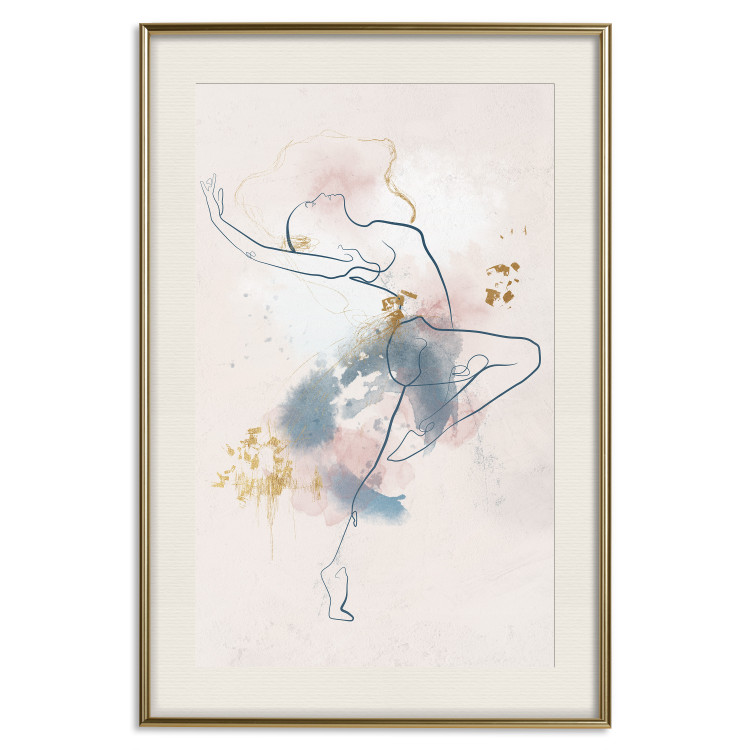 Plakat Linearna kobieta - rysunek tańczącej baletnicy i delikatne plamy akwareli 145127 additionalImage 15