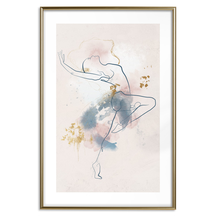 Plakat Linearna kobieta - rysunek tańczącej baletnicy i delikatne plamy akwareli 145127 additionalImage 16