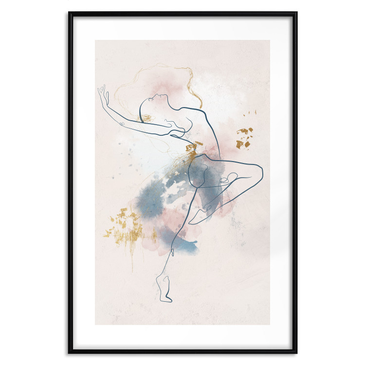 Plakat Linearna kobieta - rysunek tańczącej baletnicy i delikatne plamy akwareli 145127 additionalImage 21
