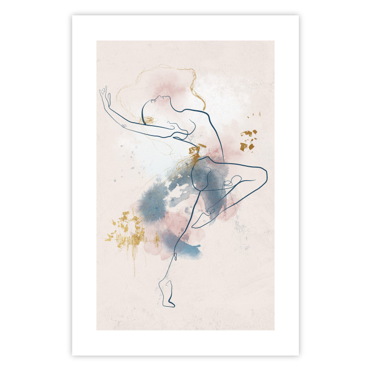 Plakat Linearna kobieta - rysunek tańczącej baletnicy i delikatne plamy akwareli 145127 additionalImage 19