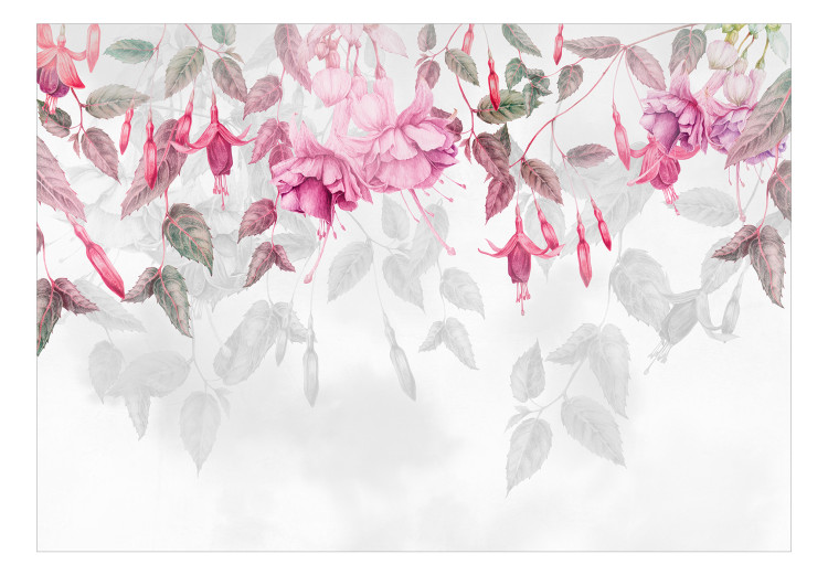 Fototapeta Kwiaty fuksji - akwarelowe gęste pnącza różowych roślin na białym tle 145527 additionalImage 1